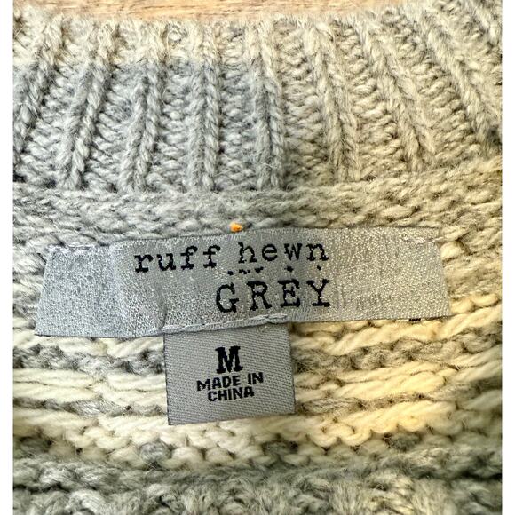 Ruff Hewn Fair Isle Crew Wool Blend Sweater Grey Size M - Picture 2 of 6